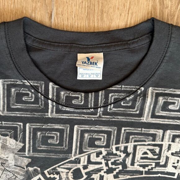 Yazbek Aztec Warrior Graphic T-Shirt Black White XXL Mexico All Over Print - Picture 3 of 5